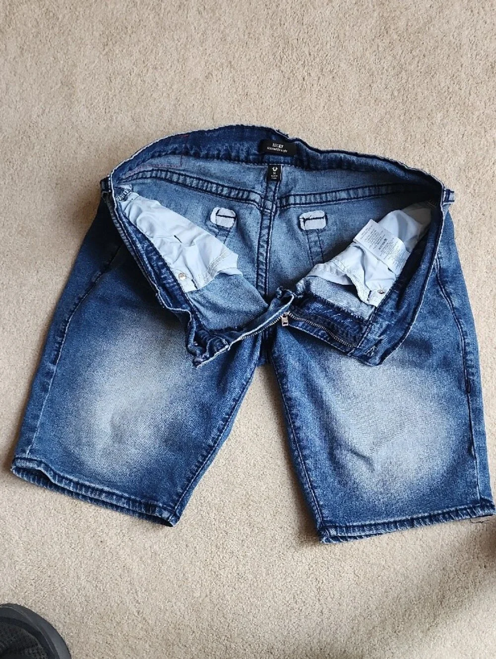 True Religion Classic Ricky Relaxed Straight  Blue Denim Shorts
